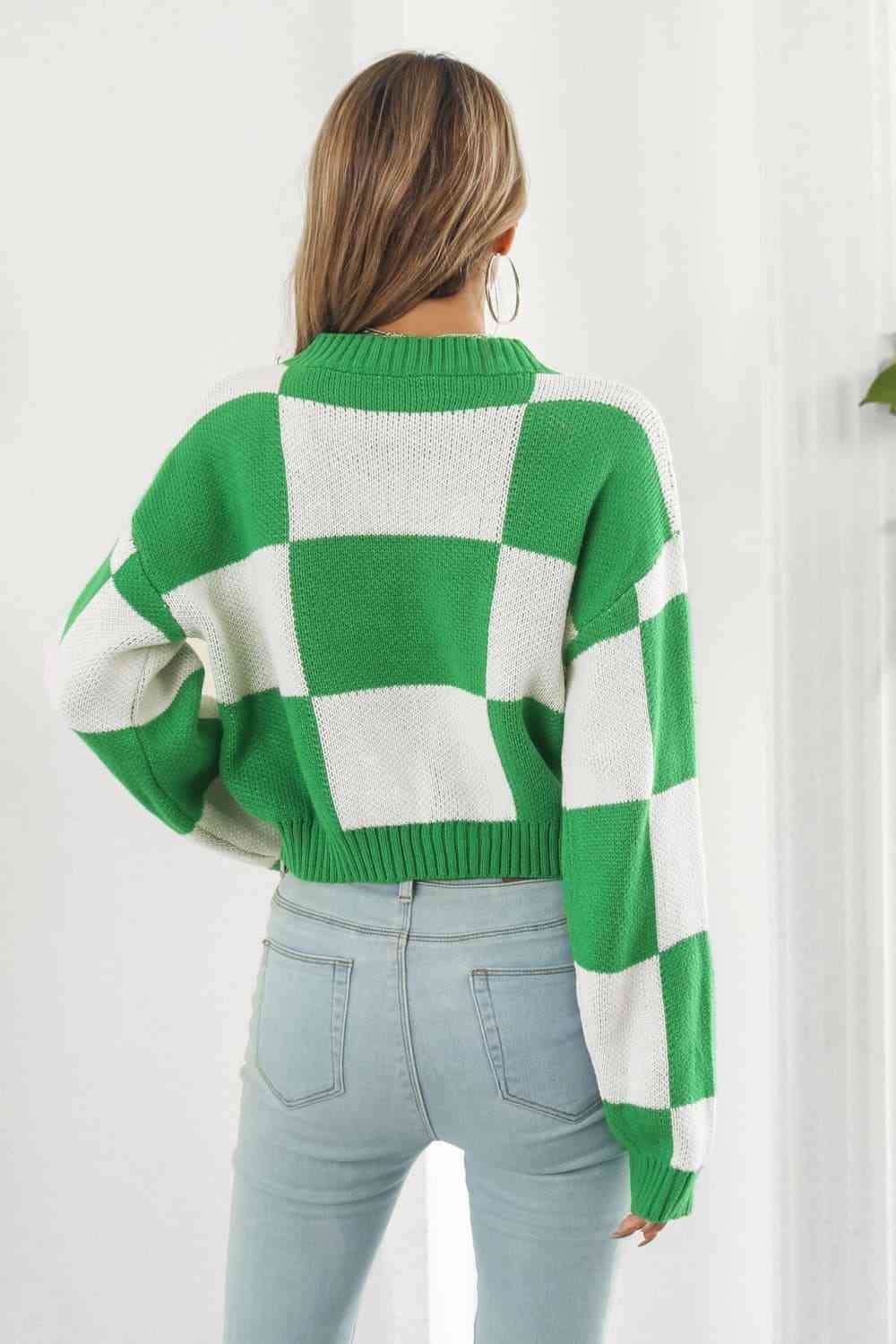 swvws Color Block Round Neck Dropped Shoulder Sweater