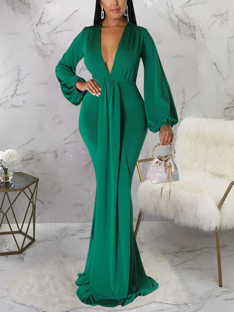 Sixsr Deep V Neck Evening Maxi Dress