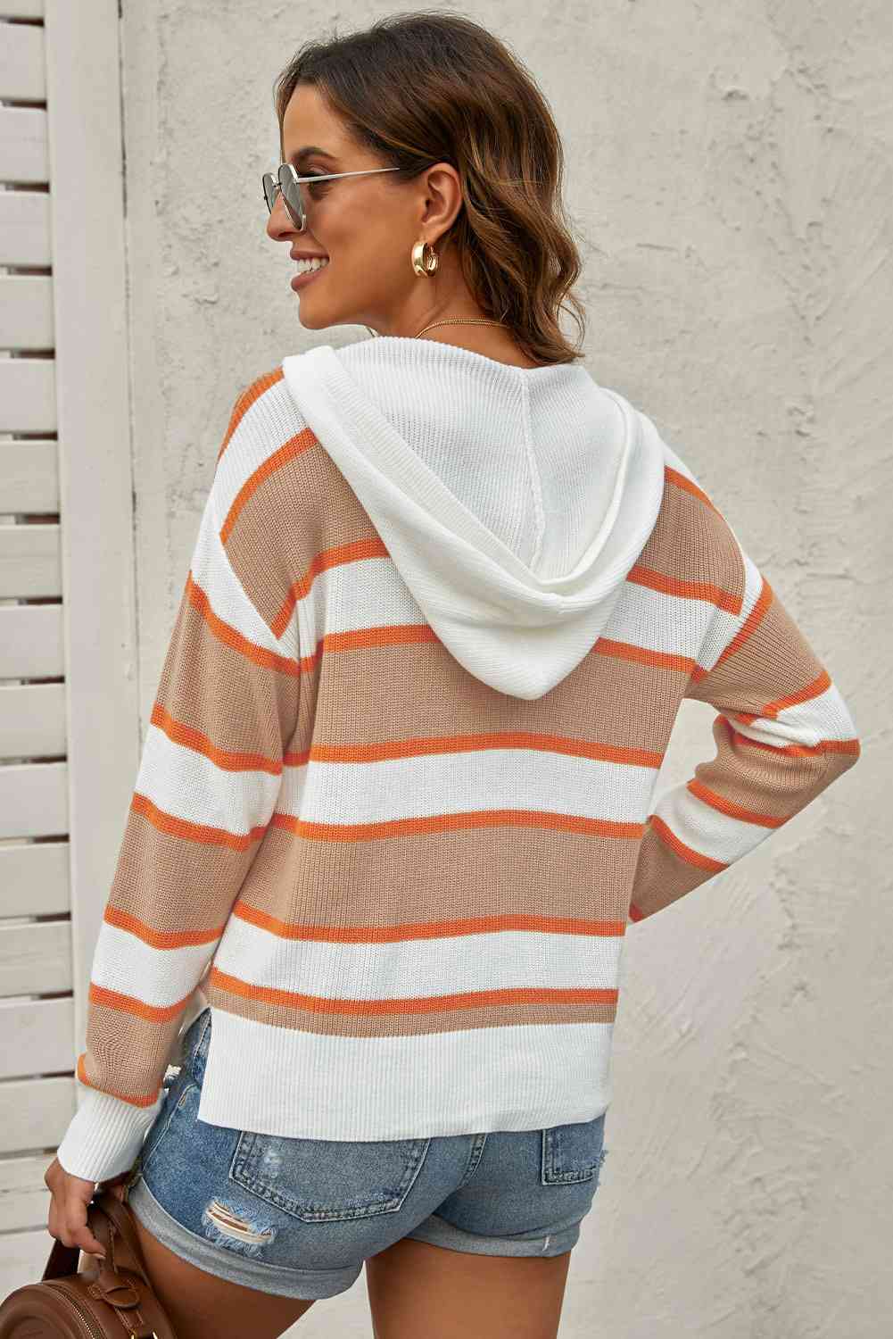 swvws Striped Drawstring Hooded Sweater