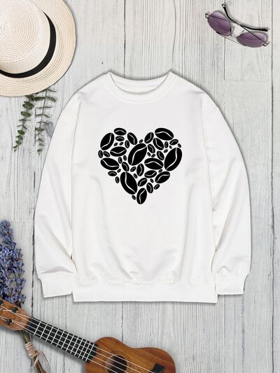 swvws Heart Round Neck Dropped Shoulder Sweatshirt