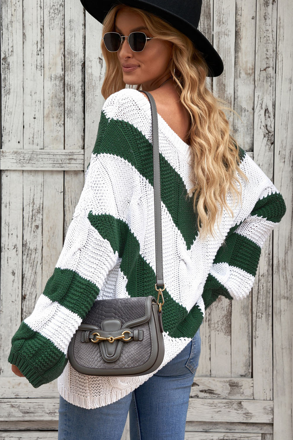 swvws Chevron Cable-Knit V-Neck Tunic Sweater