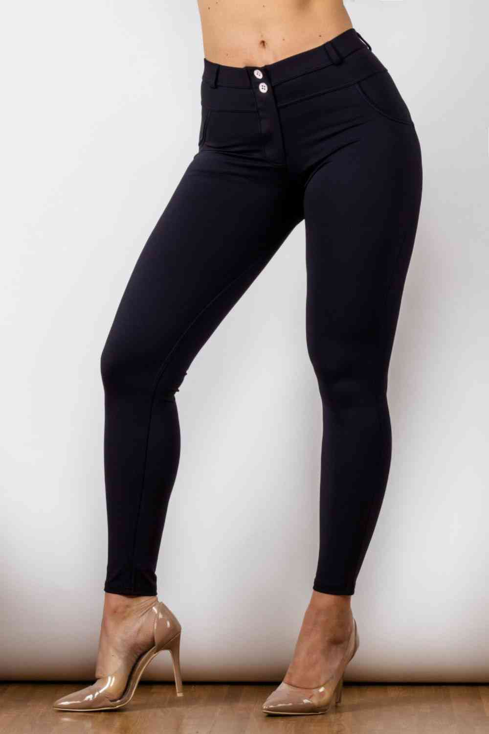 swvws Full Size Contrast Detail Buttoned Leggings