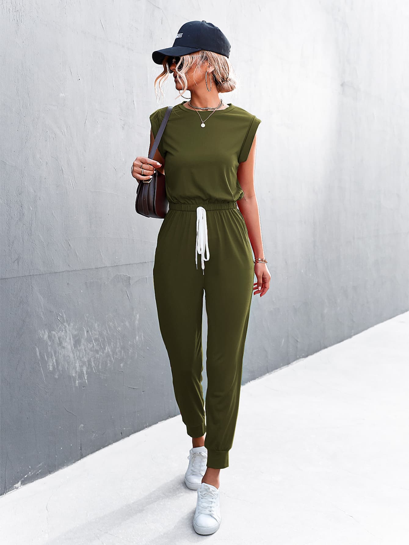 swvws Round Neck Cap Sleeve Jumpsuit