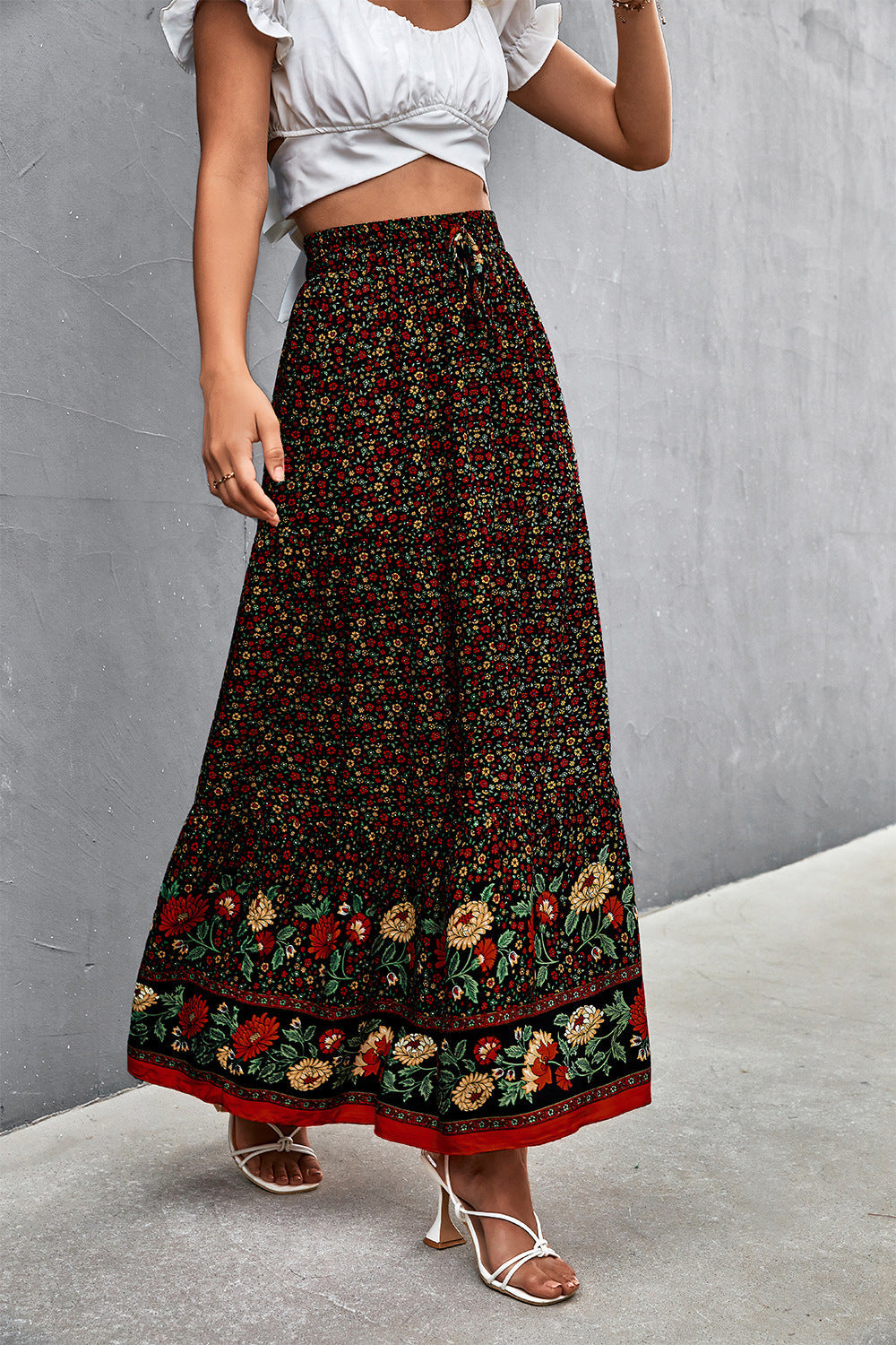 themeisles Floral Tied Maxi Skirt