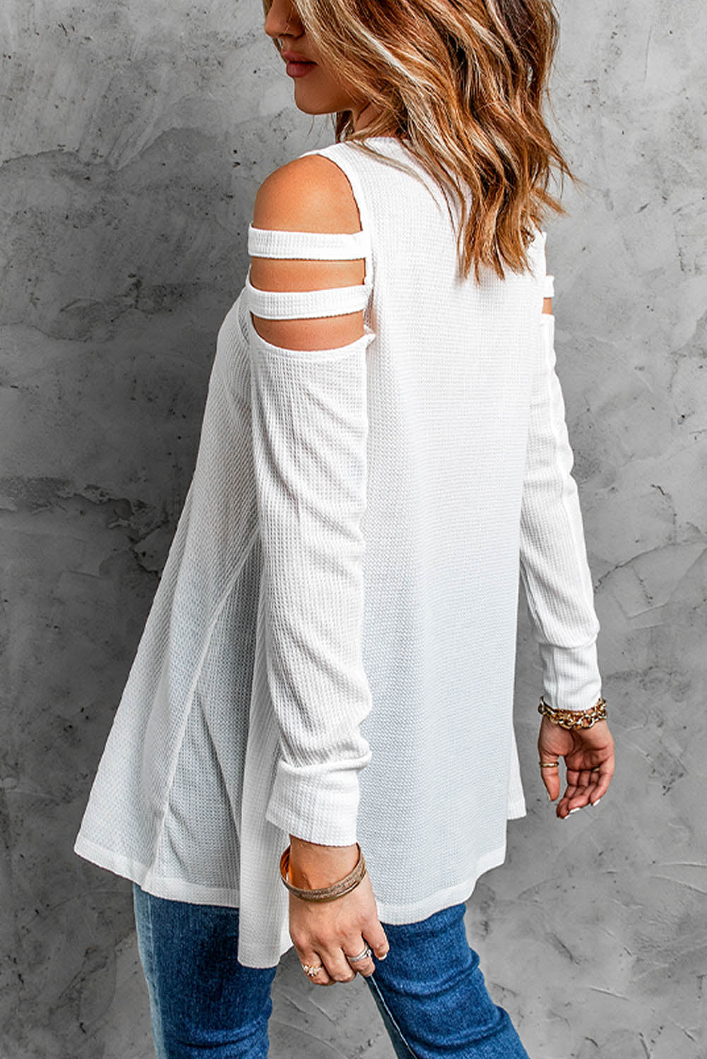 swvws Cutout Waffle Knit Tunic Top