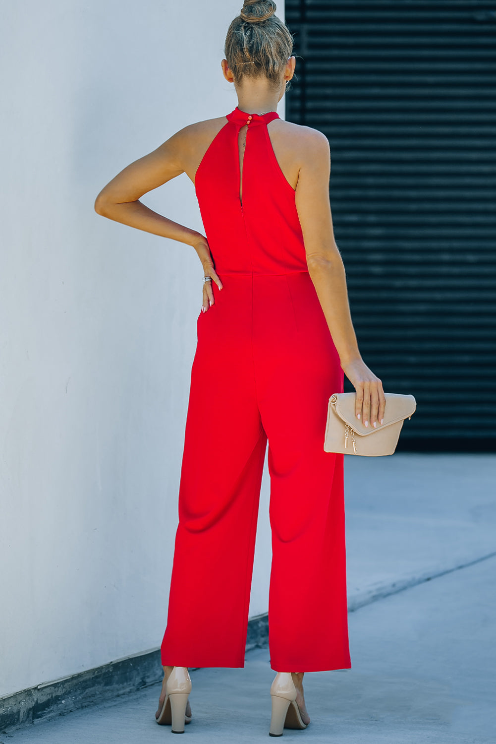 swvws Twisted Grecian Neck Wide Leg Jumpsuit