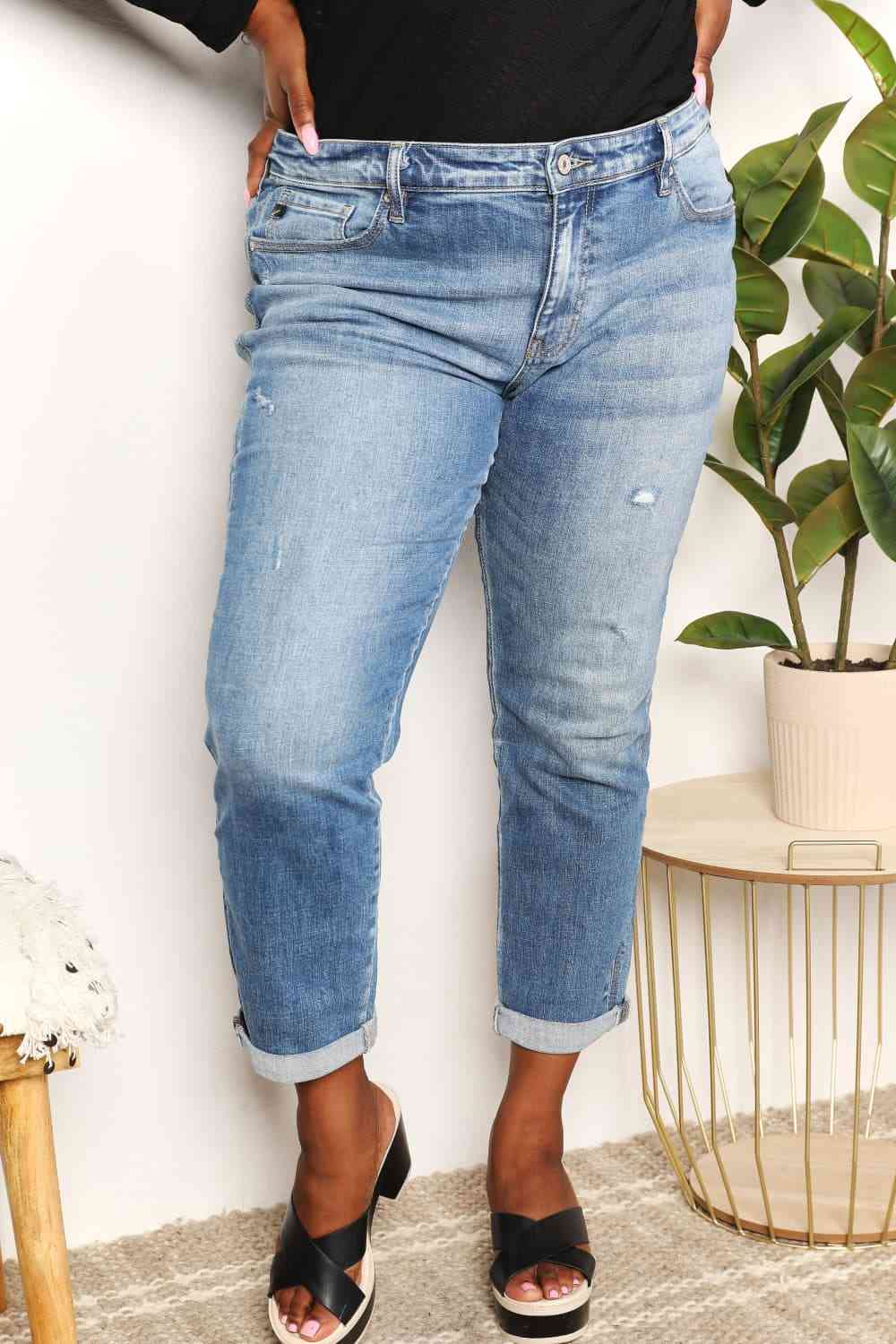 swvws Kancan Full Size Mid Rise Slim Boyfriend Jeans