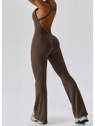 swvws Cutout Wide Strap Bootcut Active Jumpsuit