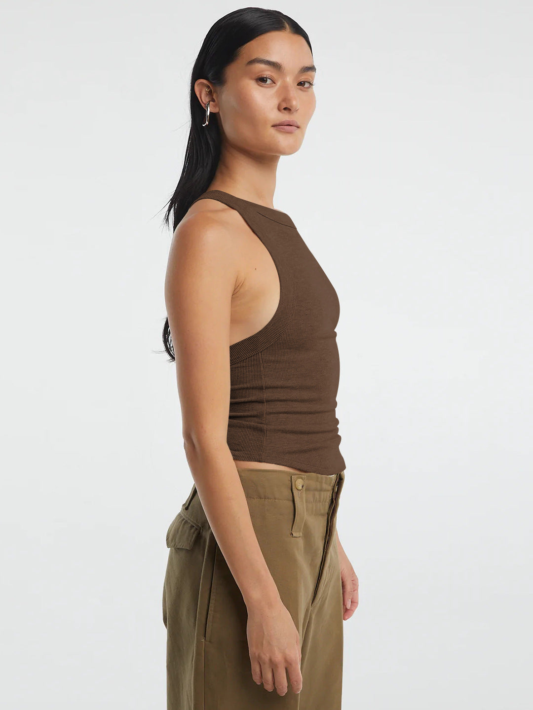 swvws Halter Neck Ribbed Cropped Top