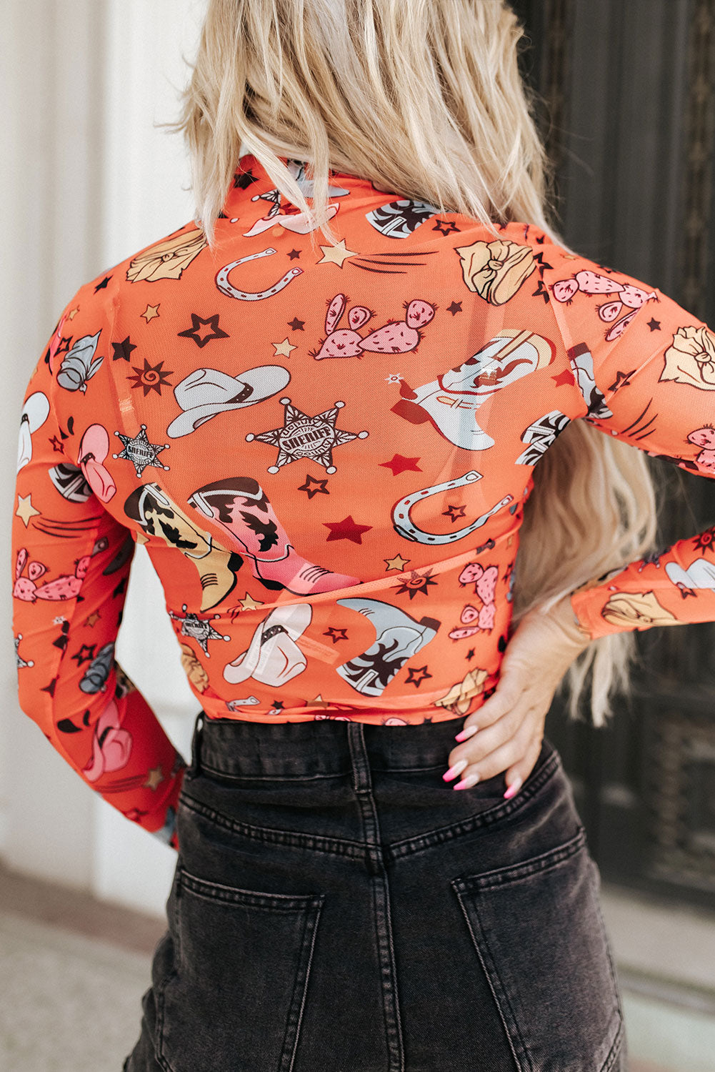 swvws Printed Mock Neck Long Sleeve Bodysuit