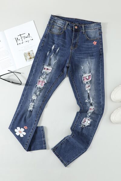 swvws Distressed Buttoned Jeans with Pockets