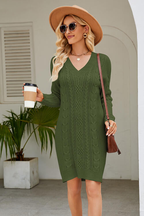 swvws Cable-Knit Long Sleeve Sweater Dress