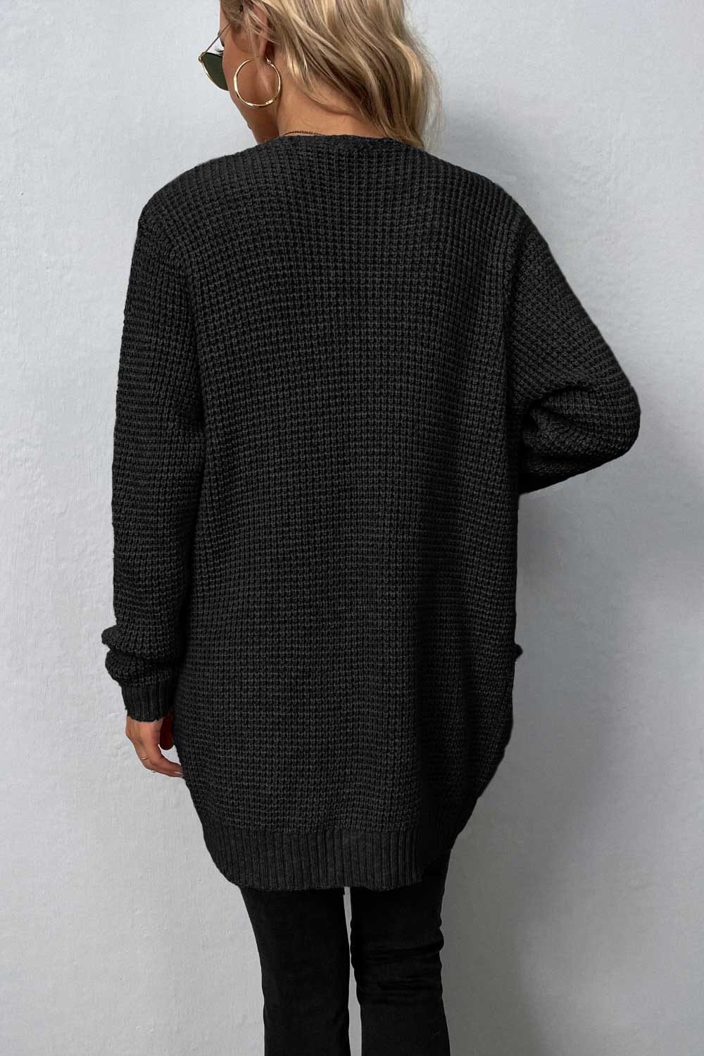 swvws Rib-Knit Open Front Pocketed Cardigan