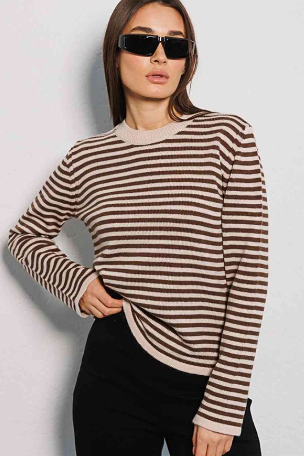 swvws Striped Round Neck Long Sleeve Sweater