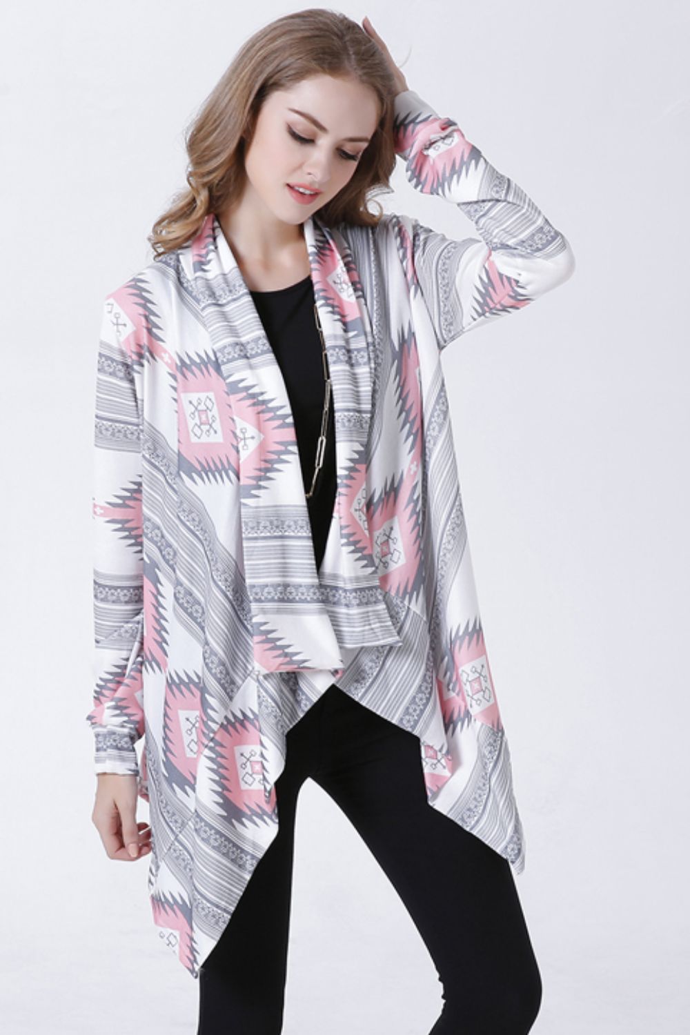 swvws Geometric Open Front Handkerchief Hem Cardigan