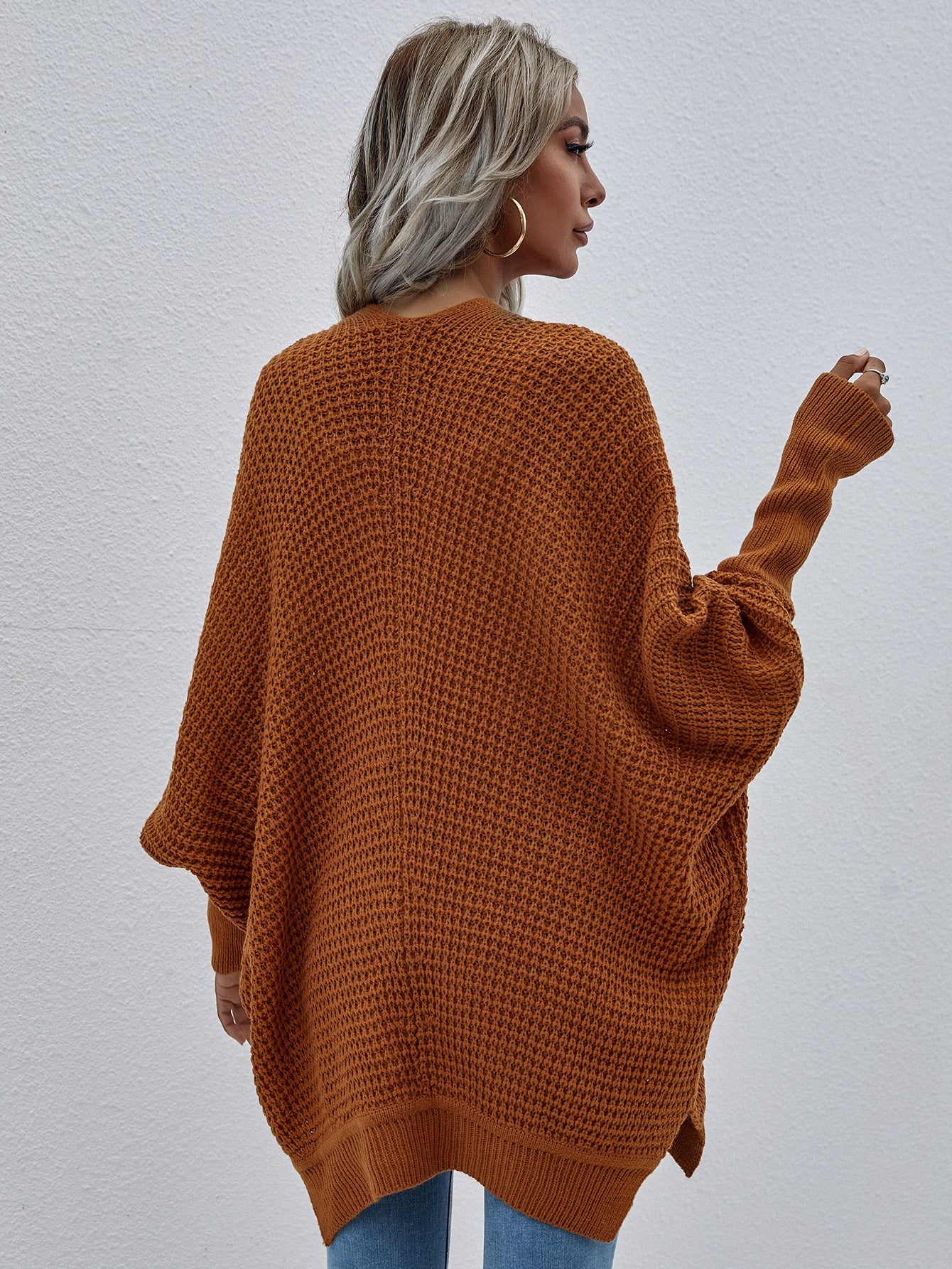 swvws Waffle Knit Open Front Cardigan