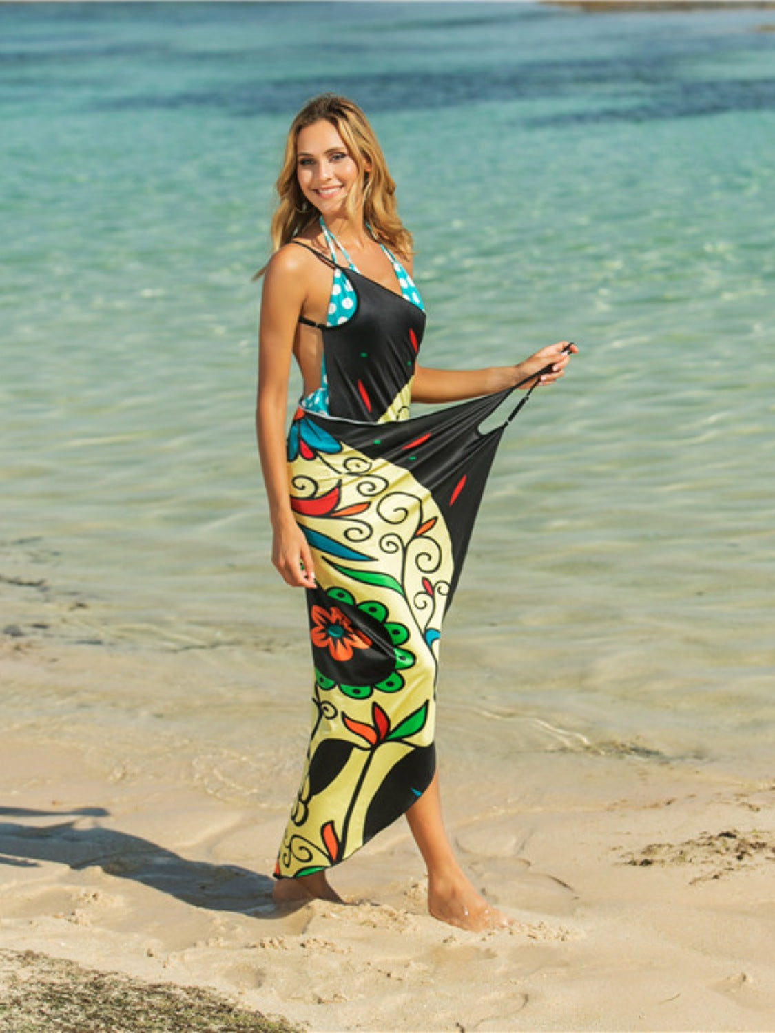 swvws Printed Spaghetti Strap Cover Up