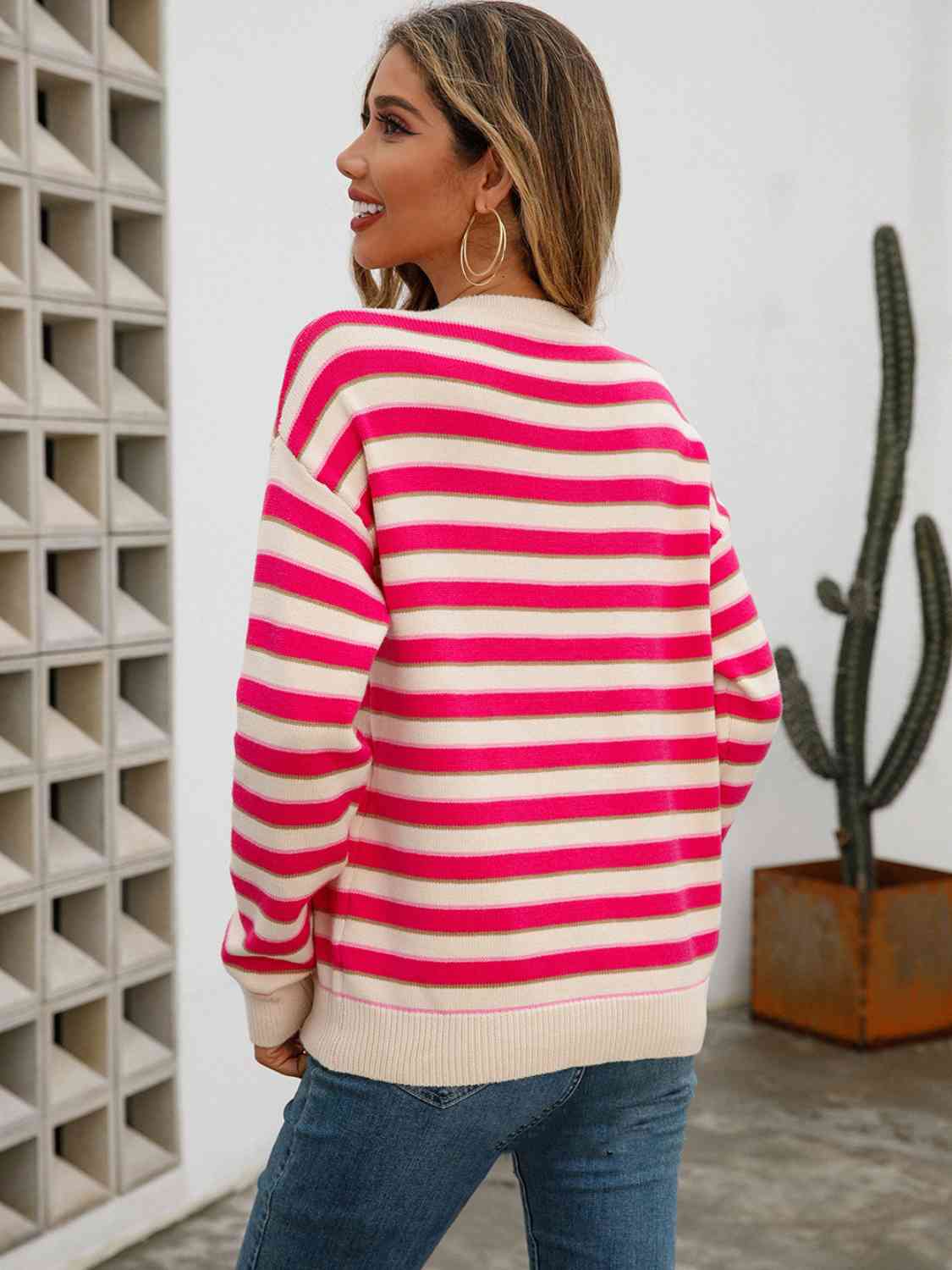 swvws Striped Drop Shoulder Knit Top