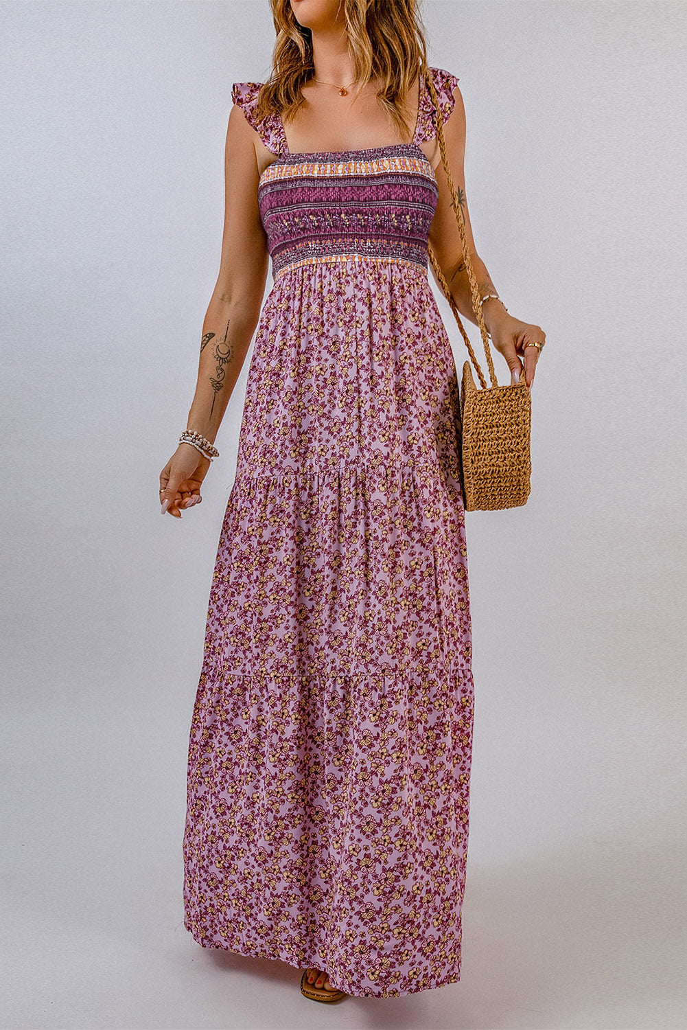 swvws Floral Square Neck Maxi Dress