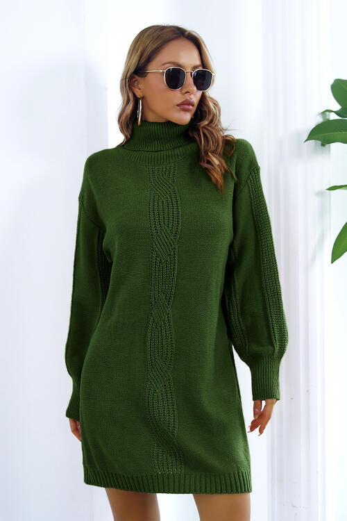 swvws Openwork Turtleneck Long Sleeve Sweater Dress