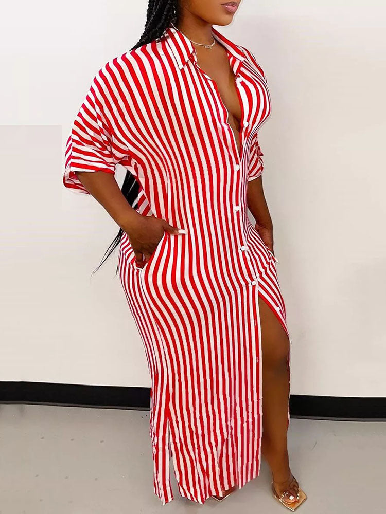 Sixsr Striped Shirt Maxi Dress