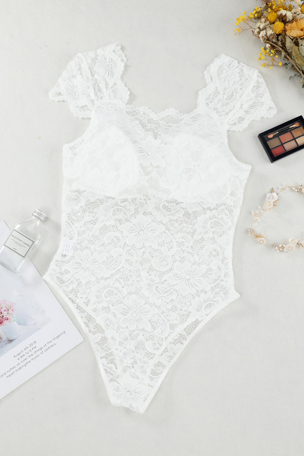 swvws Ruched Sweetheart Neck Lace Bodysuit