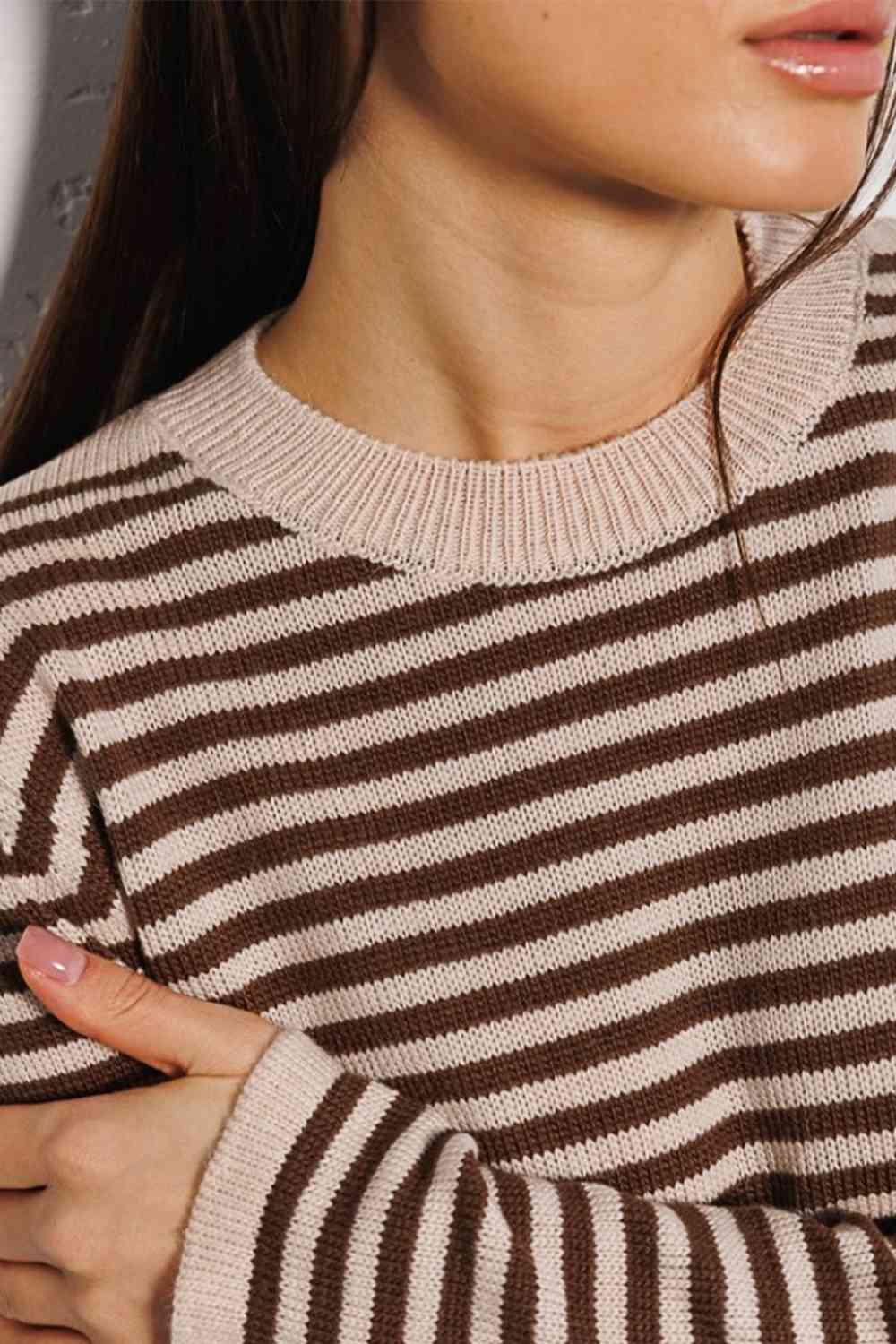 swvws Striped Round Neck Long Sleeve Sweater