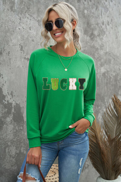 swvws LUCKY Round Neck Raglan Sleeve Sweatshirt