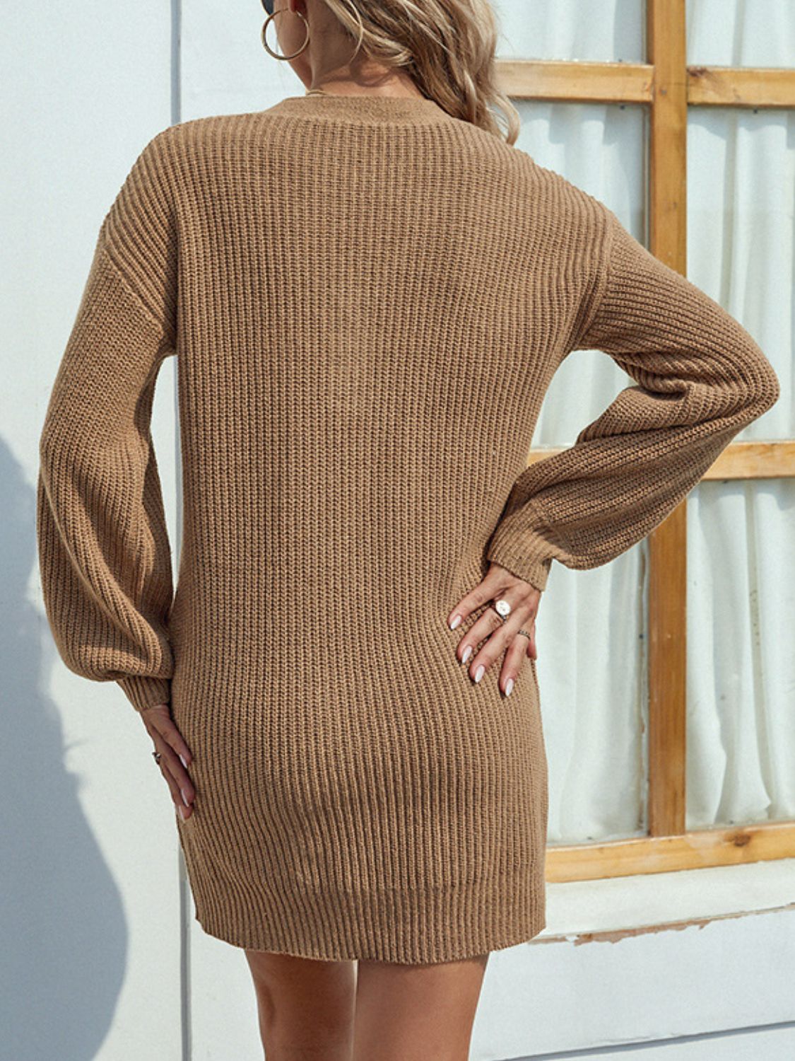 swvws Buttoned V-Neck Sweater Dress