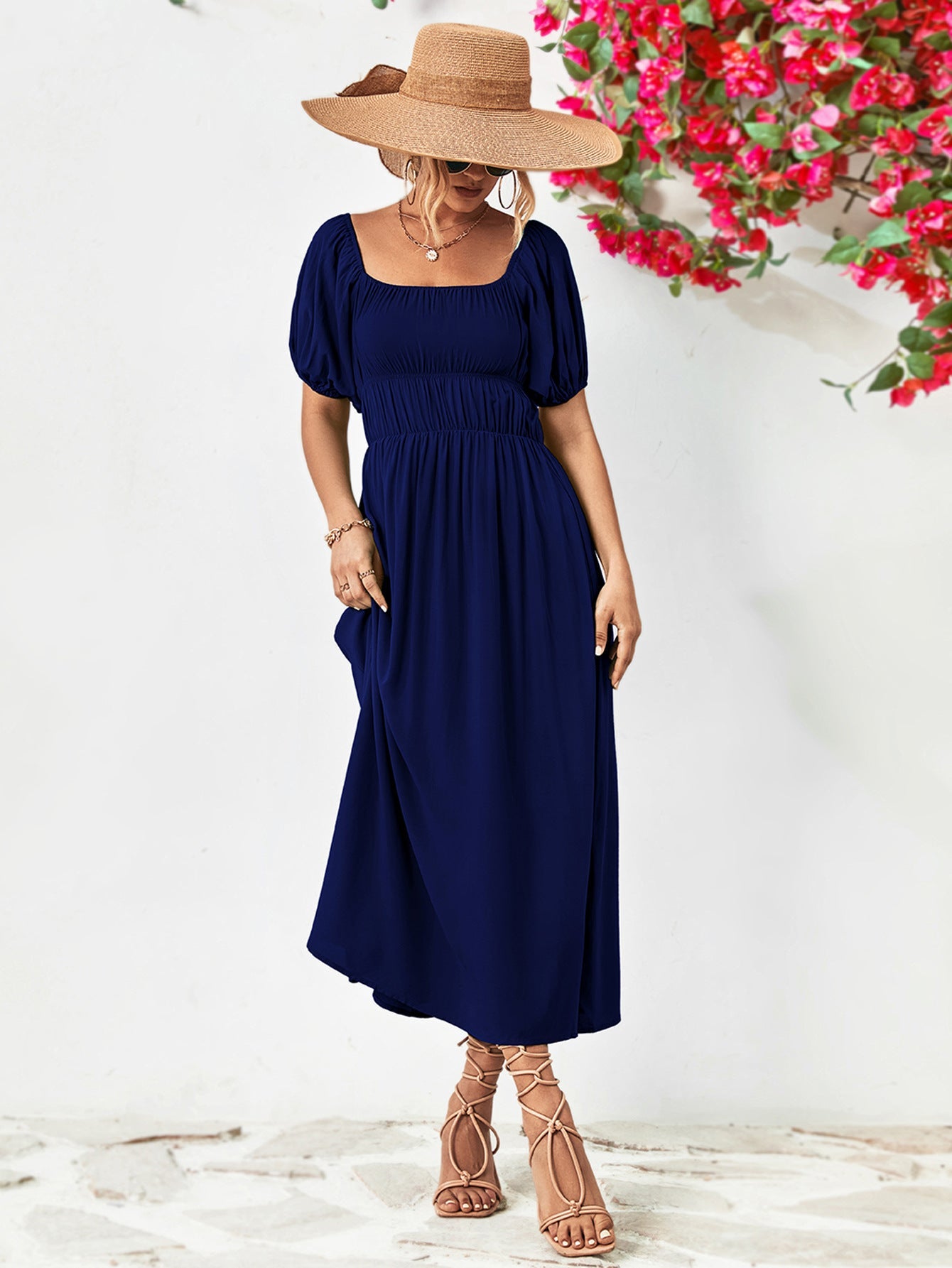 swvws Off-Shoulder Balloon Sleeve Midi Dress