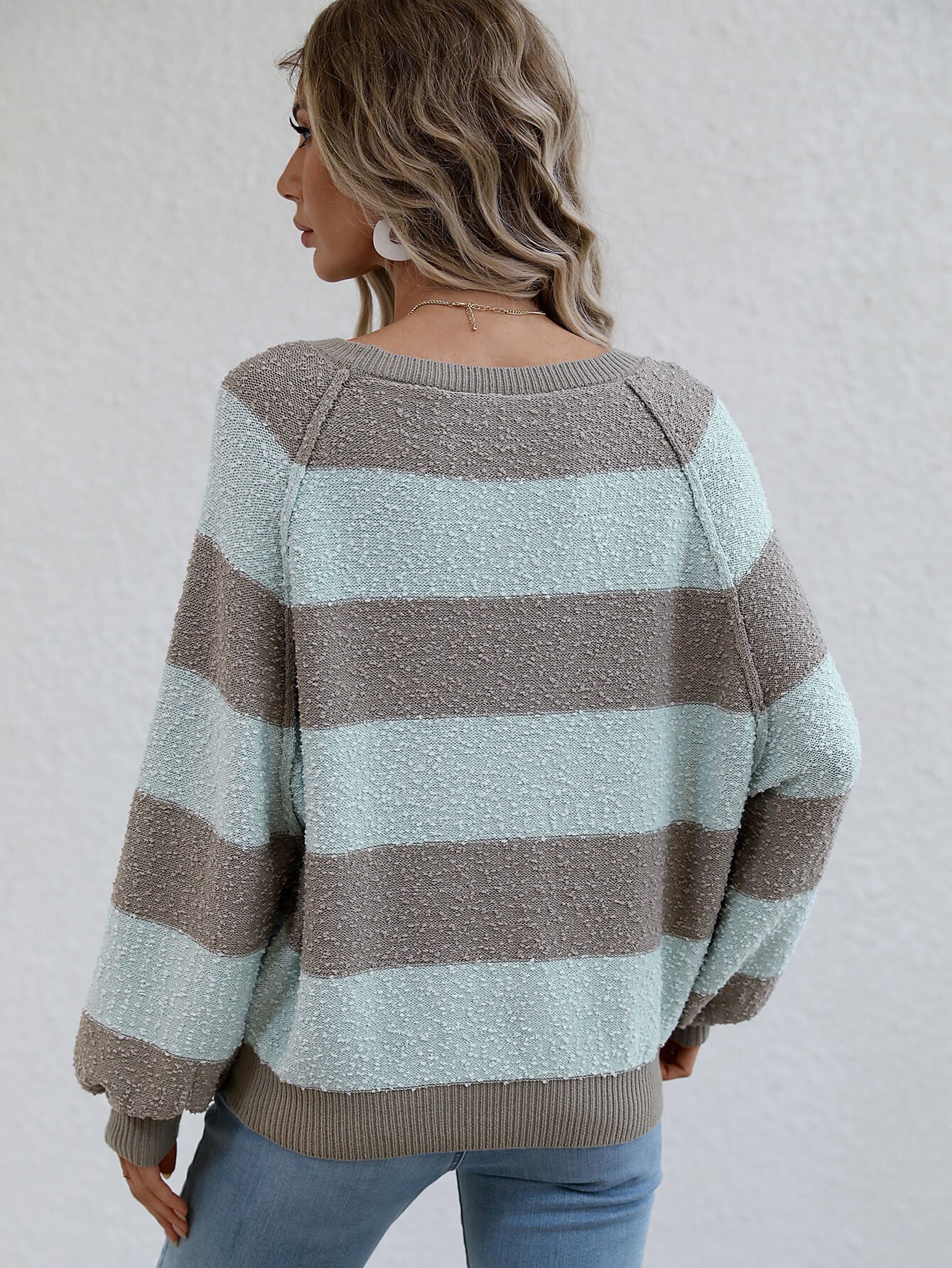 swvws Striped Raglan Sleeve Ribbed Trim Knit Top