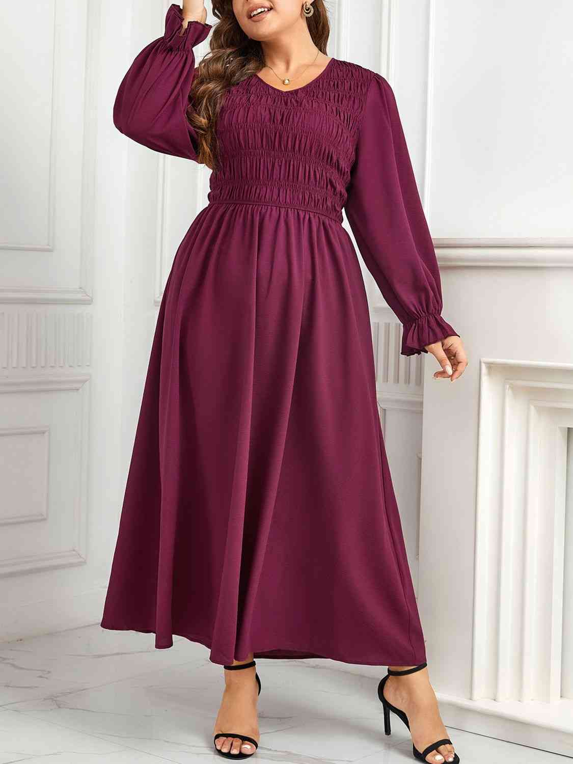 swvws Plus Size Flounce Sleeve Smocked Maxi Dress