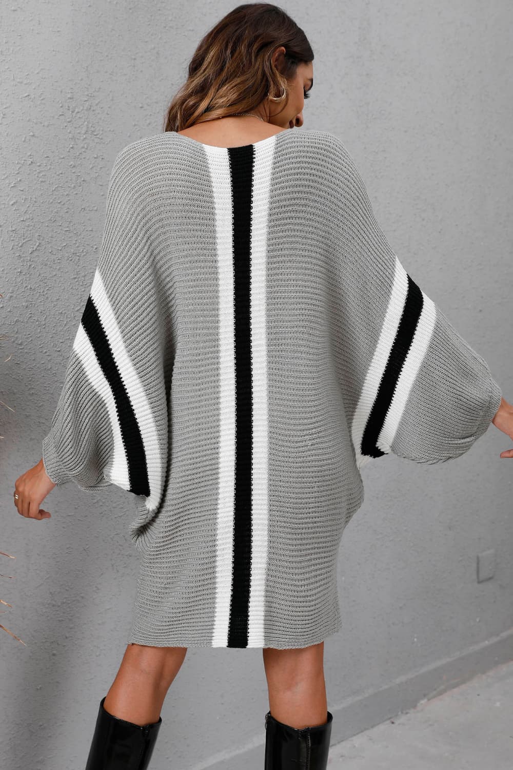 swvws Ribbed Round Neck Long Sleeve Sweater Dress