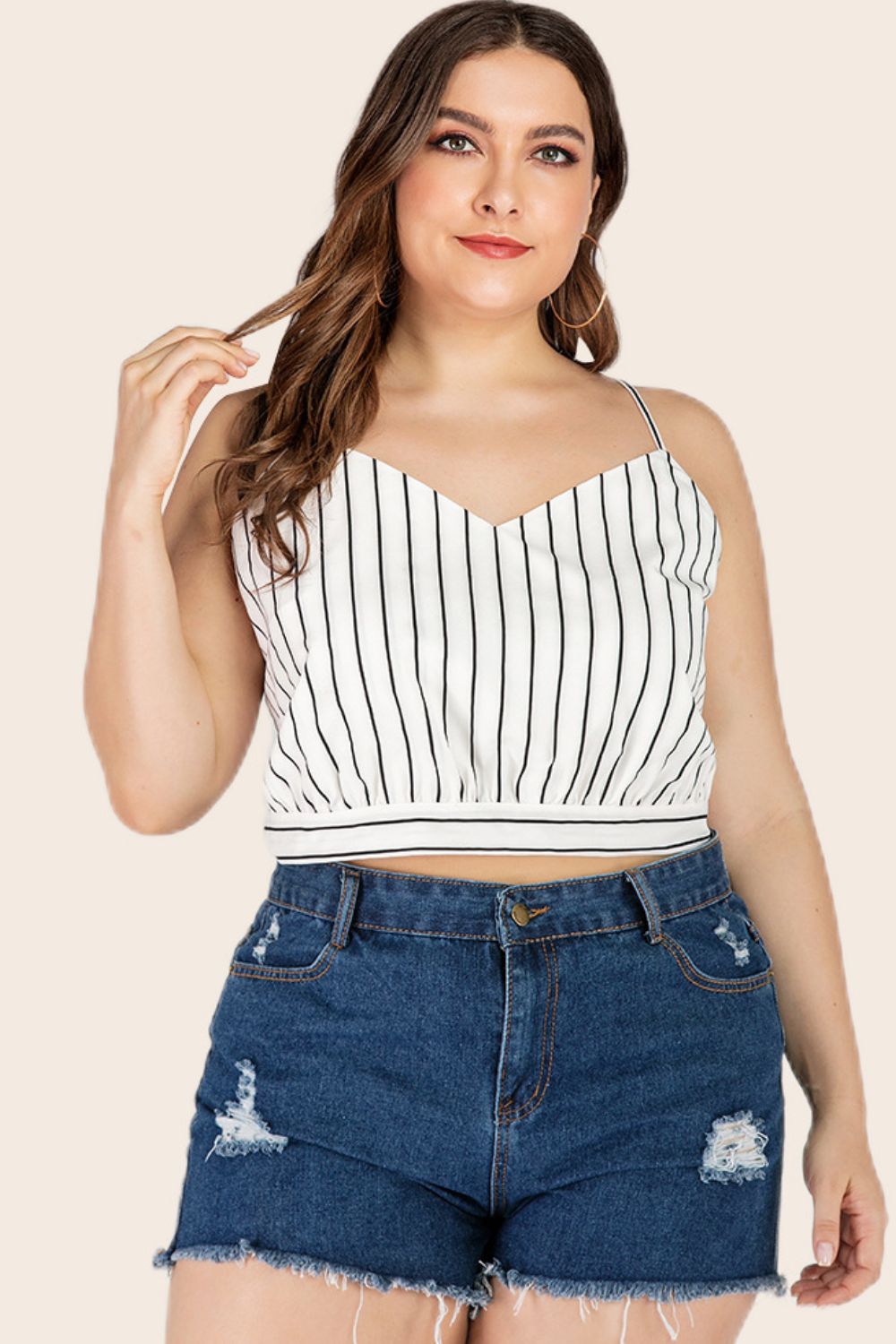 swvws Plus Size Striped Tie-Back Cropped Cami