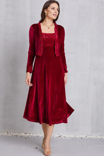 swvws Sequin Long Sleeve Midi Dress