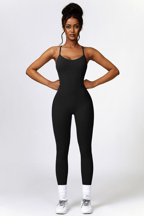 swvws Open Back Spaghetti Strap Sports Jumpsuit