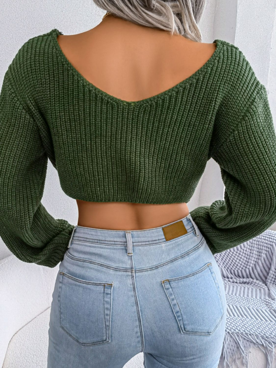 swvws Twisted Front Long Sleeve Cropped Sweater