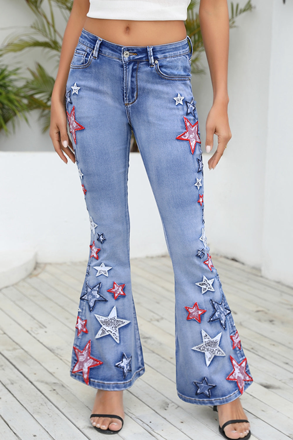 swvws Full Size Star Applique Wide Leg Jeans