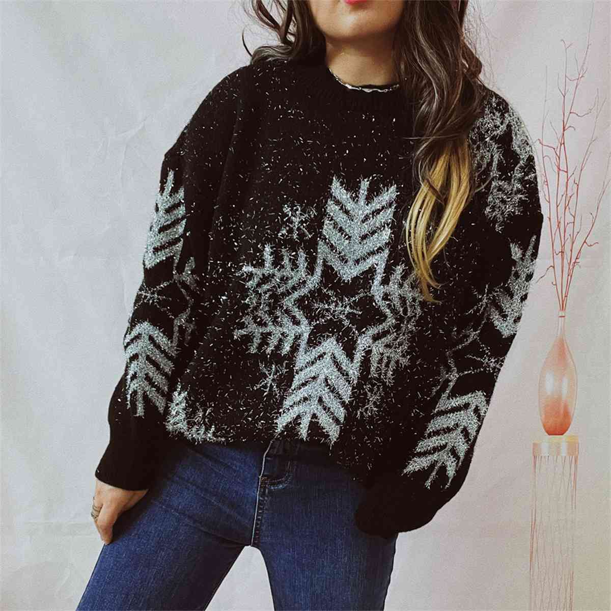 swvws Snowflake Pattern Long Sleeve Sweater