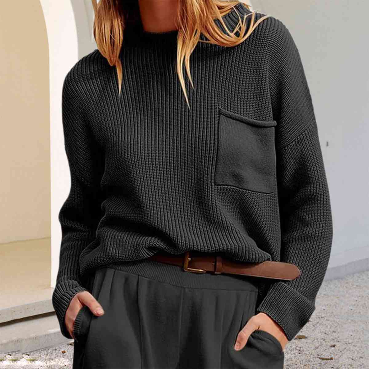 swvws Rib-Knit Dropped Shoulder Sweater