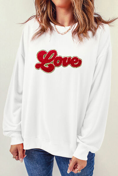 swvws LOVE Embroidered Round Neck Dropped Shoulder Sweatshirt