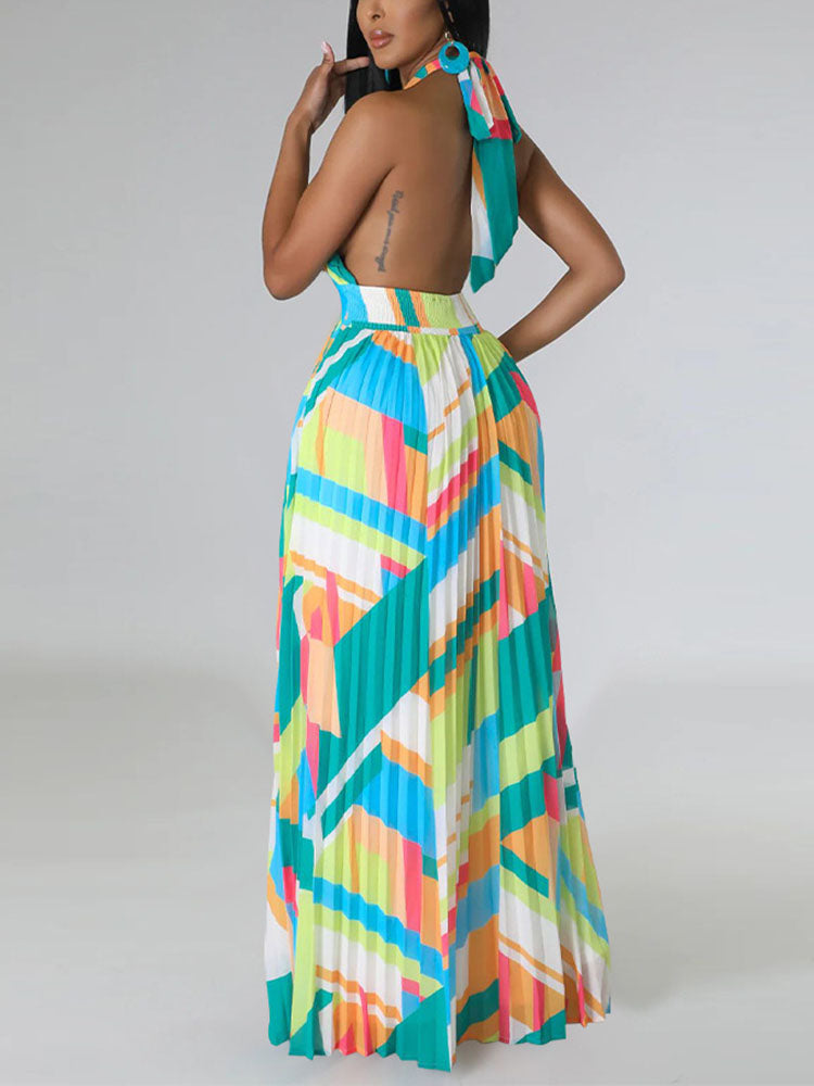 Sixsr Halter Pleated Maxi Dress