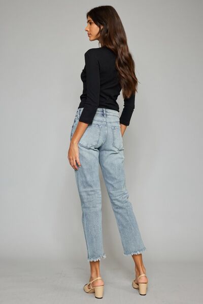 swvws Kancan High Waist Button Fly Raw Hem Cropped Straight Jeans