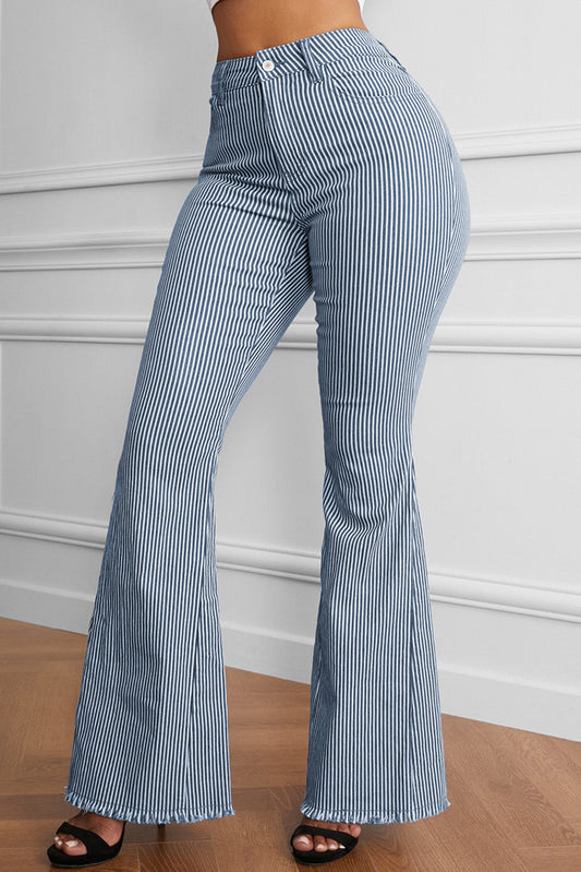 swvws Striped Fringe Detail Flare Pants