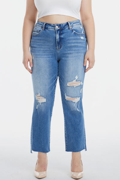 swvws BAYEAS Full Size Mid Waist Distressed Ripped Straight Jeans