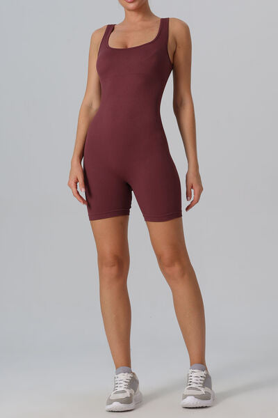 swvws Cutout Scoop Neck Active Romper