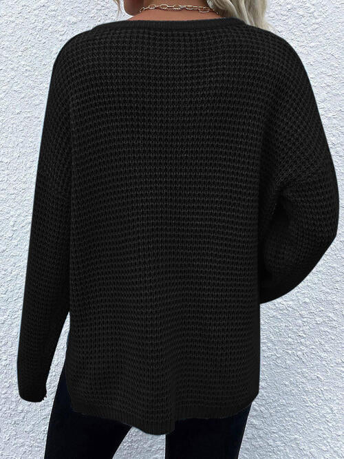 swvws Notched Long Sleeve Sweater