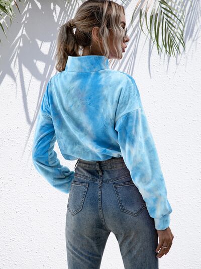 swvws Tie-Dye Quarter Zip Dropped Shoulder Sweatshirt