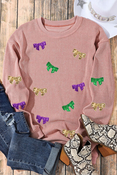 swvws (No) Bow Sequin Round Neck Sweatshirt