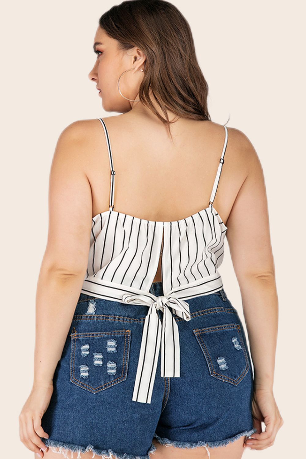 swvws Plus Size Striped Tie-Back Cropped Cami